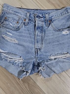 Levi's 501 Light Blue Distressed Denim Cutoff Shorts